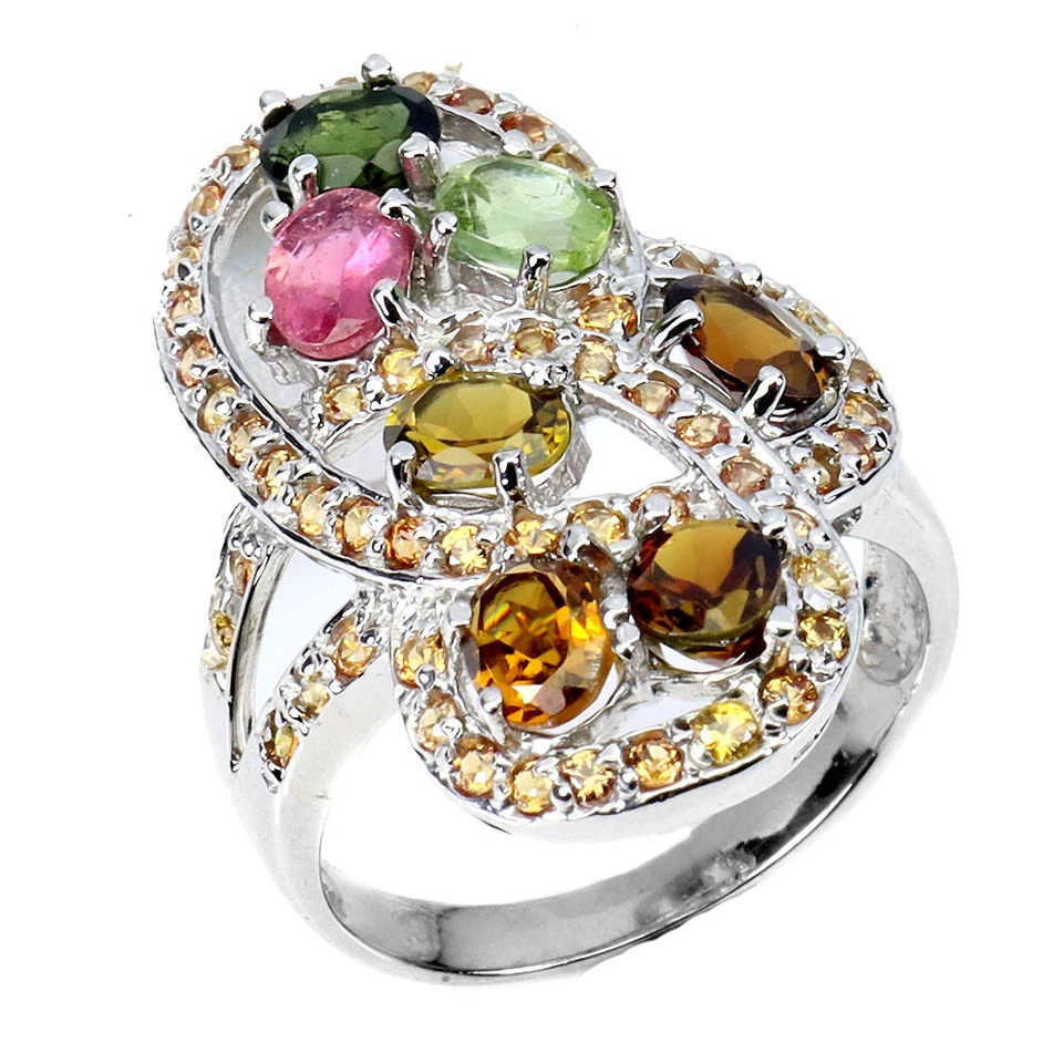 Anel de prata esterlina 925 oval turmalina safira pedra preciosa natural tamanho 8 - Imagem 3 de 4