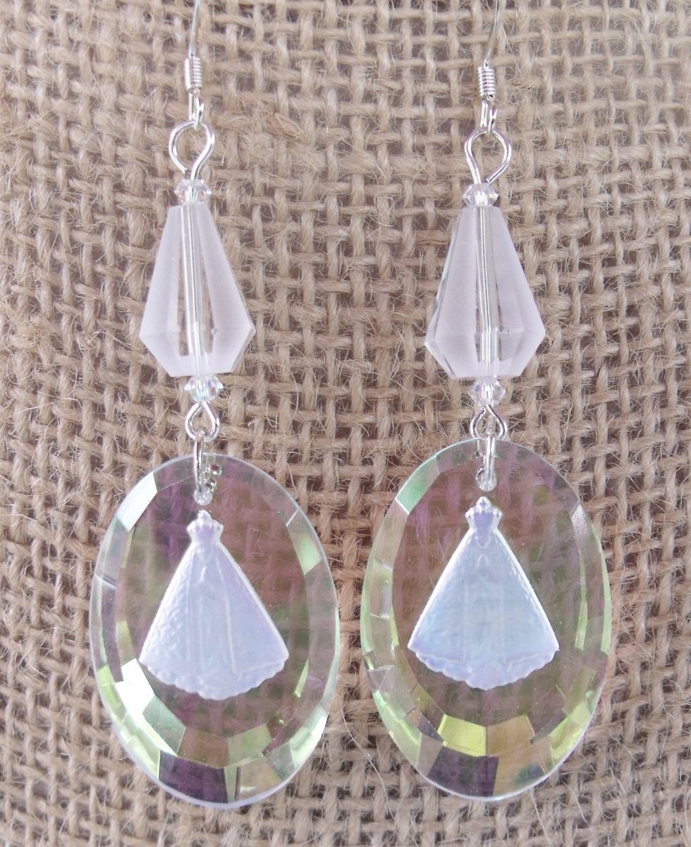 New AB crystal Etched Religious Catholic Our Lady del Cobre Virgin Mary  Earrings