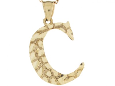 10k or 14k real yellow  gold letter C diamond cut nugget design charm Pendant