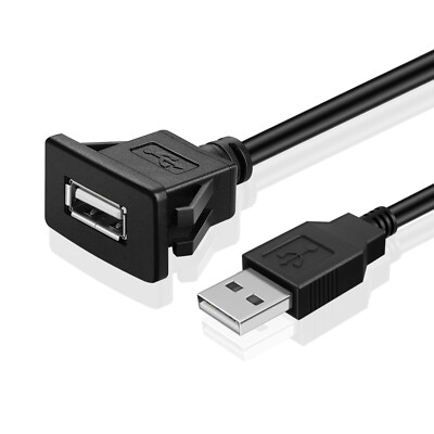 USB Flush Mount Cable Extention Cord w/ Buckle (Square) for Dashboard Panel 6FT