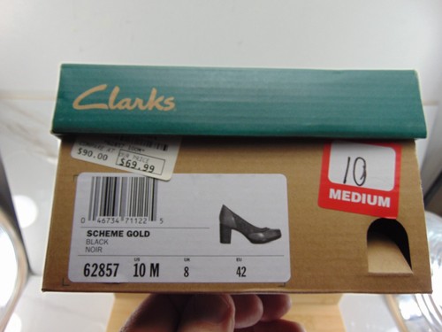 Clarks  Scheme Gold BLACK Pump Block Heel Platform Leather 10 M (NEW IN BOX) - Picture 10 of 10
