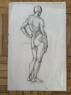 Vintage 1920s Academic Figure Study Drawing Woman Female 12 x 18 OOAK