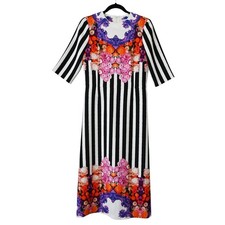 Valentino Multicolor Floral Striped Sheath Midi Dress Size M Luxury