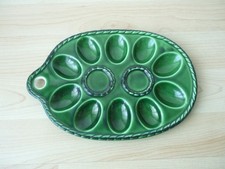 Eierplatte Eierteller Eiertablett Servierplatte für 10 Eier mit Ablage Oval Grün