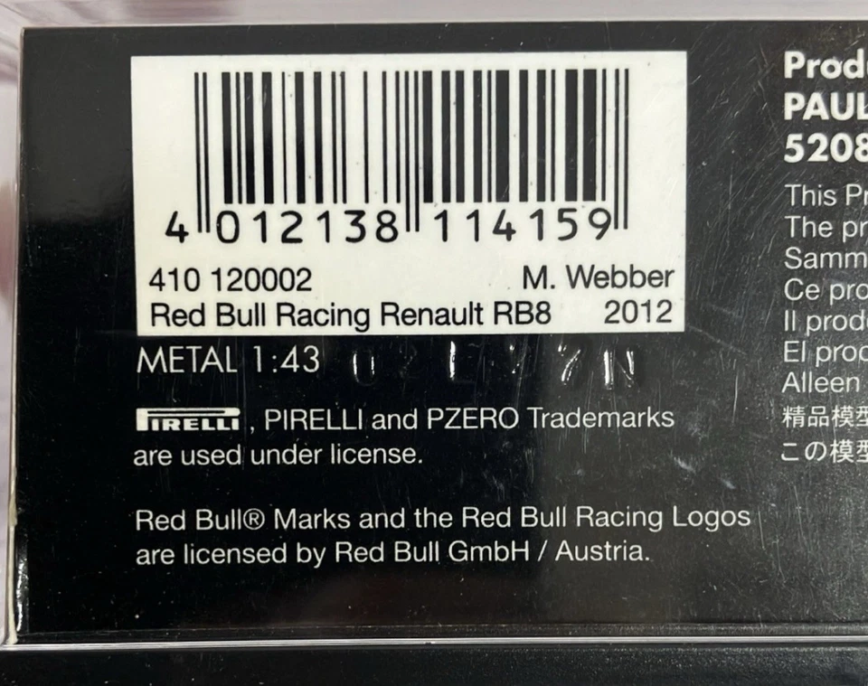 Minichamps 1/43 Red Bull Racing Renault Rb8 M. Webber 2012 410120002 Foto 3 de 4