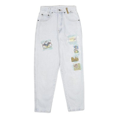 CENTER Damen Jeans Patchwork Denim Baumwolle W24 L28 Hellblau Casual