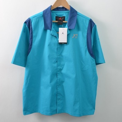 Jordan Womens XL Flight Club Short Sleeve Shirt Button-Up Turquoise Woven