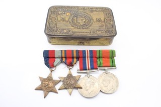 Mounted WW2 Burma Star Medal Group And WW1 1914 Christmas Tin