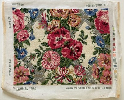 Vintage Ehrman fertiger Wandteppich Nadelspitze Leinwand Chintz rosa Susan Lisle 89