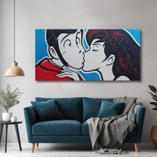 Lupin e Margot Bacio Quadro Dipinto a Mano su Tela Pop Art Arredo Moderno
