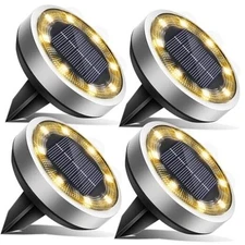 Flat Solar Lights Outdoor Waterproof, Bright LED Solar Disc 4 Pack Warm White