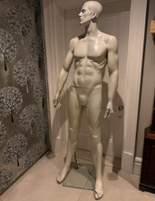 White Abstract Male Fiberglass Standing Mannequin w/ Base, Detachable Arms & Leg