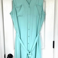 Express aqua/seafoam sleeveless belted button front shirt dress size L polyester