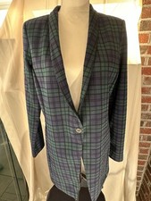 Tommy Hilfiger Blue Green Long Sleeve Plaid Single snap closure Blazer, Sz 12