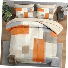Comforter Set Size, Beige Grey Abstract Painting 7 Pcs King Orange Geometry