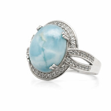 Vintage 925 Sterling Silver Larimar  Topaz Ring Oval Cabochon Size 9