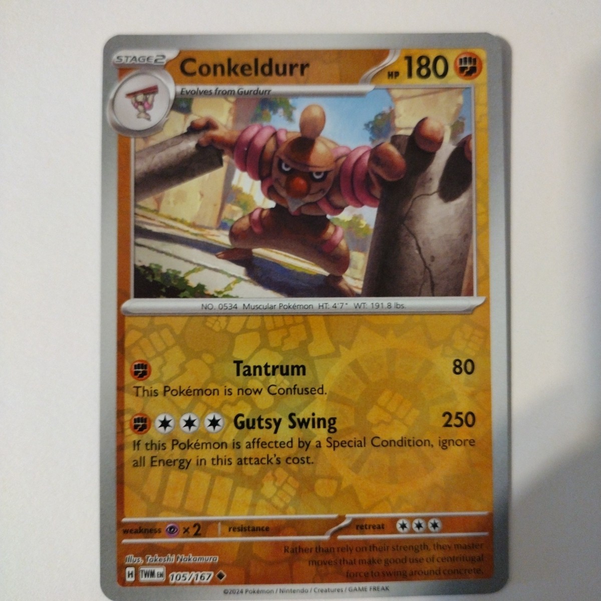 105/167 CONKELDURR REVERSE HOLO TWILIGHT MASQUERADE POKEMON CARD