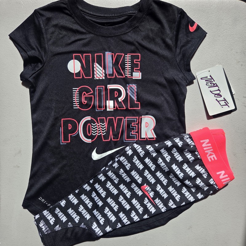 Nike Girls Size 5 Capri Legging & Size 6 T-Shirt  Black Pink White Spring $50