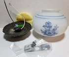 Vintage Sears Ceiling Light Milk Glass Globe Light Shade Blue Flowers 9-88456