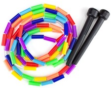 7-Foot Rainbow Jump Rope with Plastic Beaded Segmentation for Kids Fitness