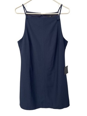 Lulus Chic Ease Mini Dress Large Sleeveless Apron Neck Back Zip Navy Blue NEW