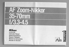 Nikon AF Zoom-Nikkor 35-70mm f/3.3-4.5 AiS Lens Instruction Manual
