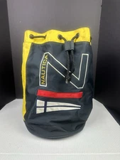 Nautica Black and Yellow Drawstring Bag with Zip on Side