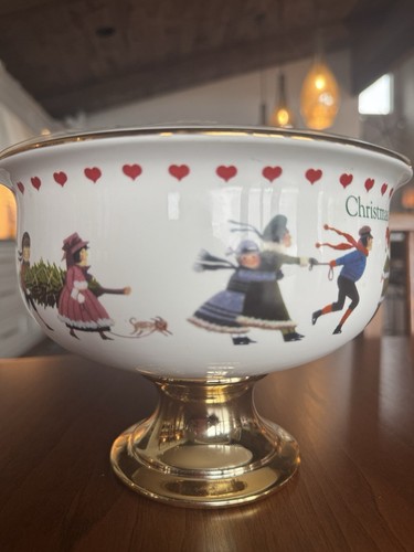 Vintage Teleflora Charles Wysocki, Christmas Bowl Bouquet Love 2000 Pedestal NEW - Bild 7 von 8