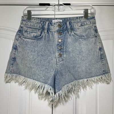 Good American Bombshell Exposed Button Shorts Jean Denim Short Frayed Size 4