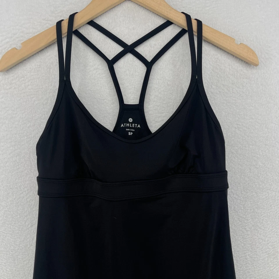 Vestido ATHLETA PS Petite Coastline Natación Tirantes Espalda Corredora Estante Sujetador Negro Foto 3 de 4