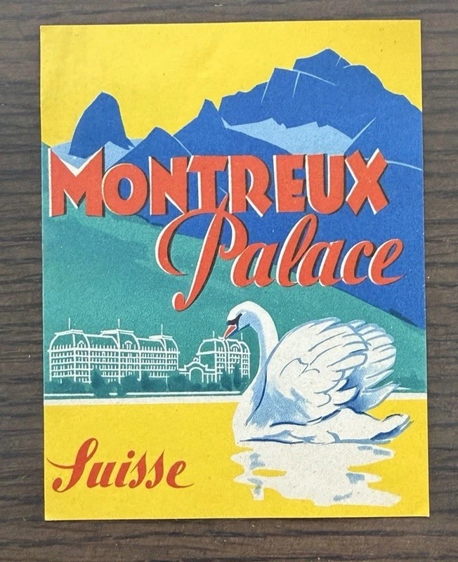 Vintage Montreux Palace Suisse Switzerland Travel Hotel Label