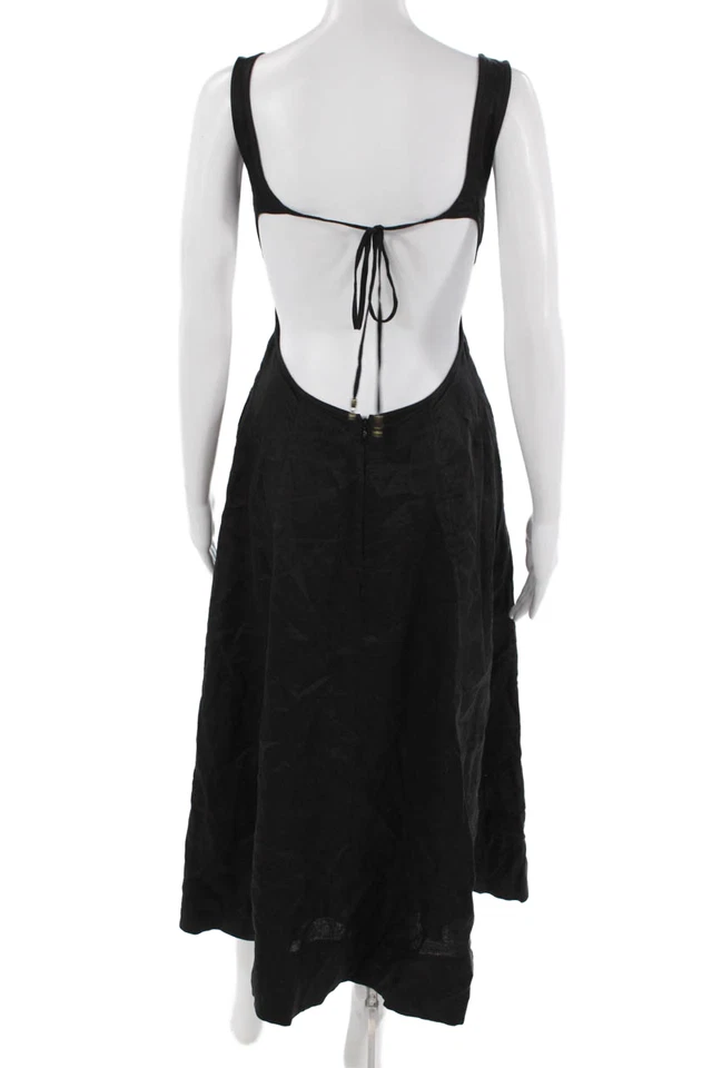 Zimmermann Women Fit & Flare Sundress Black Linen Square Neck Sleeveless Size 0 - Image 3 of 4