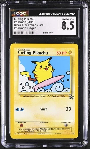 CGC 8.5 Surfing Pikachu 2001 Black Star Promos 28 Pokémon League Pokemon Card