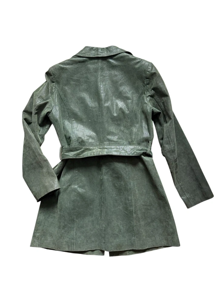 Kenar женщин 100% замши кожаное пальто размер 8 зеленый поясом длинный жакет - Изображение 2 из 4