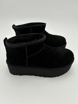 UGG Boots Women Size 8 Black Classic Ultra Mini Platform Ankle Faux Fur Suede