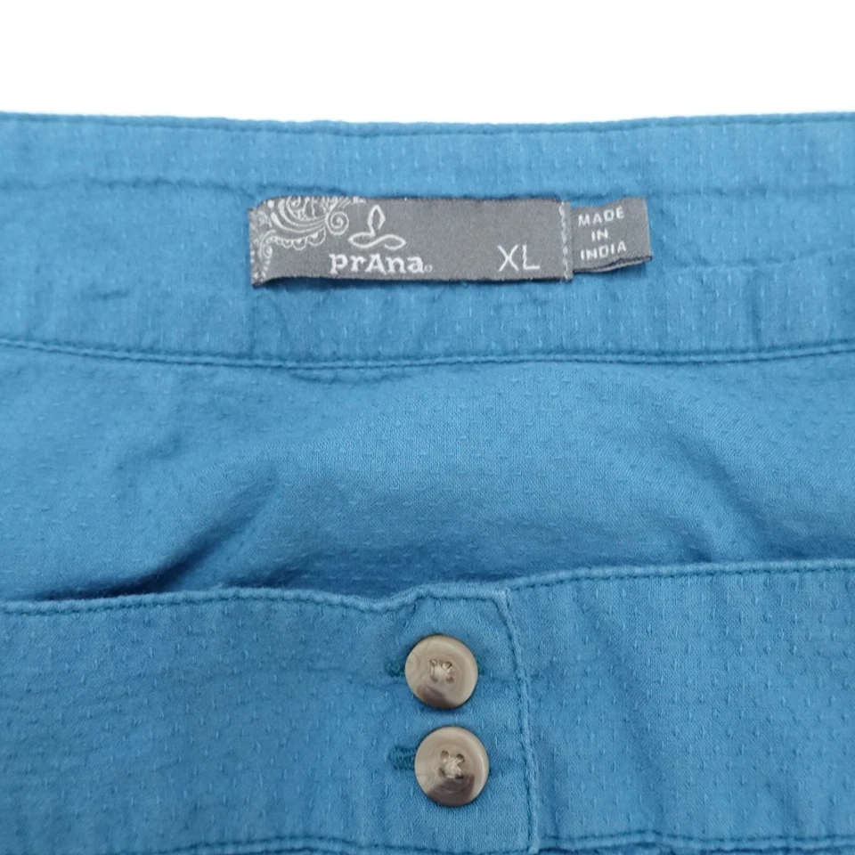 PrAna Araceli Top Women's XL Blue Cotton Square Neck Cap Sleeve Button-Front - Image 2 of 4