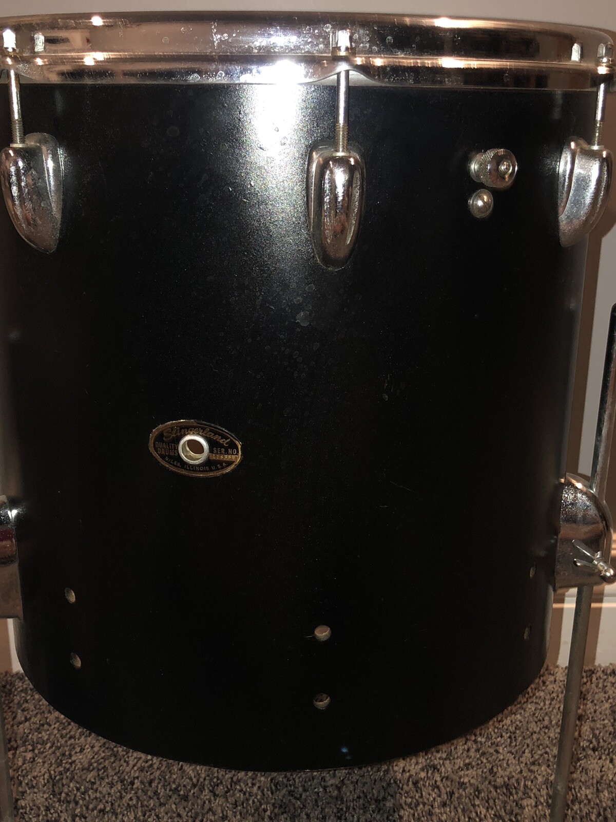 VINTAGE 1960's SLINGERLAND FLOOR TOM w/ LEGS BLACK NEEDS SOME HARDWARE