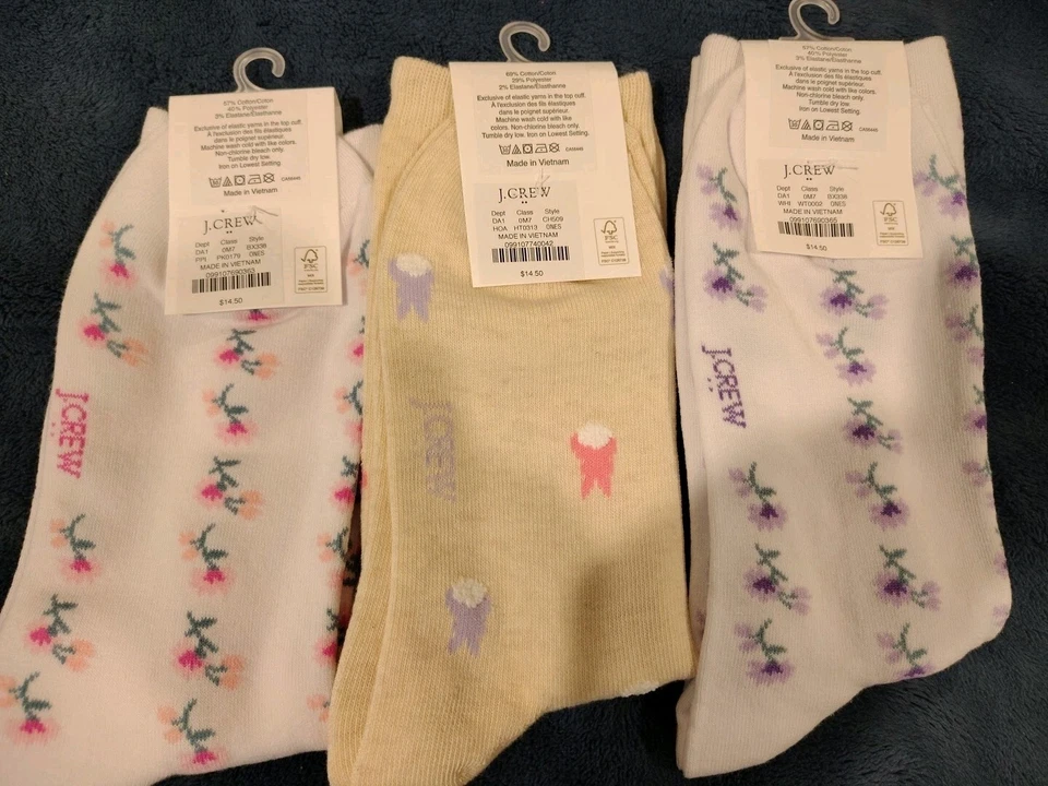 ¡Nuevo! J Crew Mujer 3 Pares Primavera Flores Conejitos Pantalón Calcetines Rosa Púrpura Foto 4 de 4