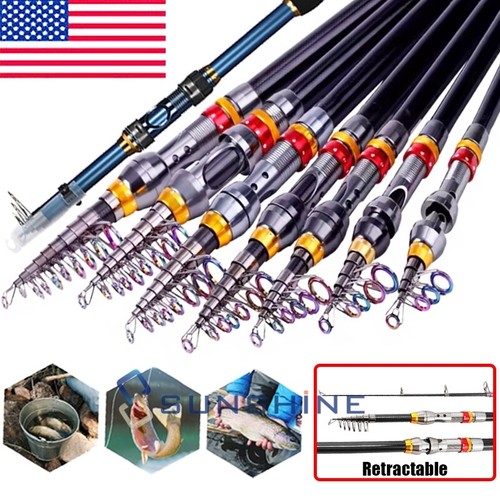 Carbon Fiber Retractable Fishing Rod Rainbow Ring Casting Telescopic Sea Pole - 第 1/40 張圖片
