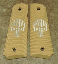 1911 Grips - AMERICAN FLAG PUNISHER - GOLD/WHITE -.45, AMBI, FULL SIZE, CUSTOM