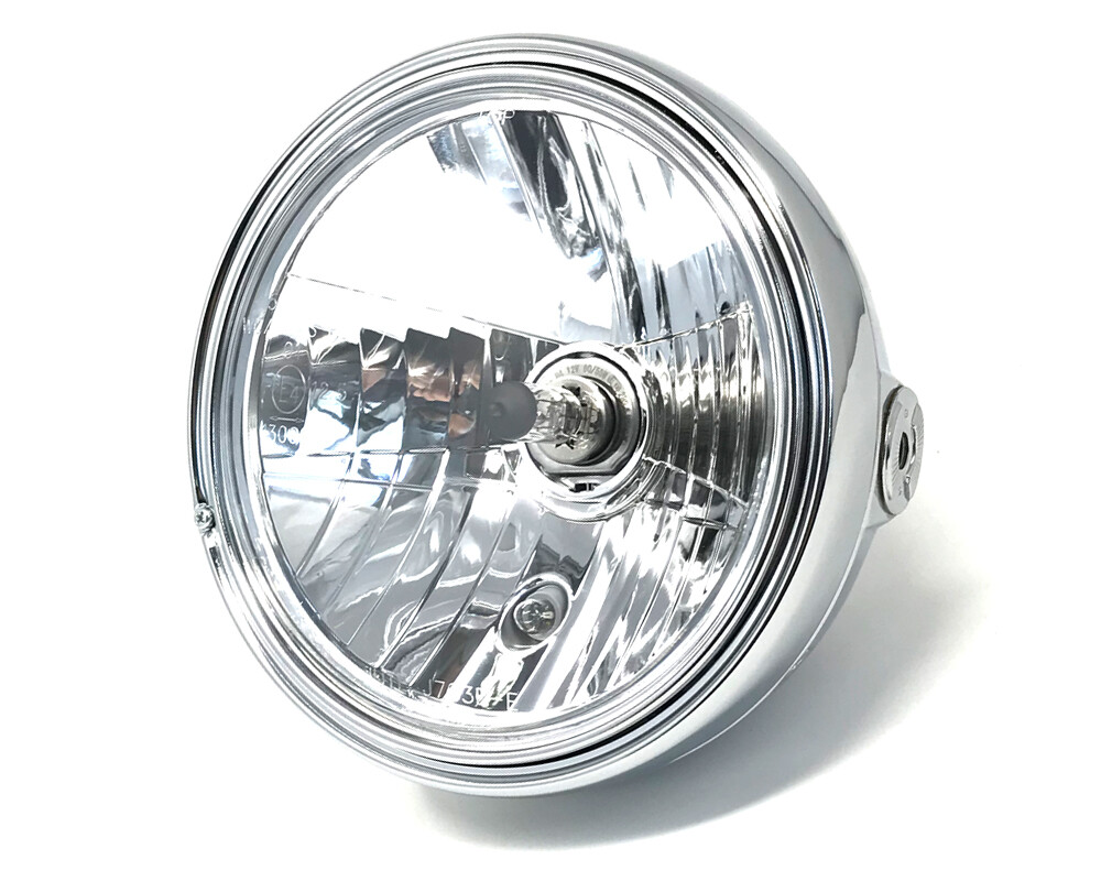 Motorbike Headlight 12V 55W CHROME Steel 8" Inch Retro Classic Old