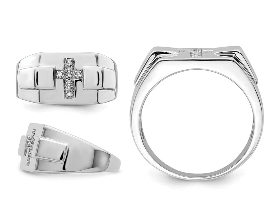 Cross Ring in Polished Sterling Silver with Diamond Accent - Image 2 of 4