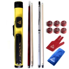 CUESOUL 12.75mm Cue Tip Break Cue Jump Cue,2 Cues with 2x2 Cue Case-Yellow