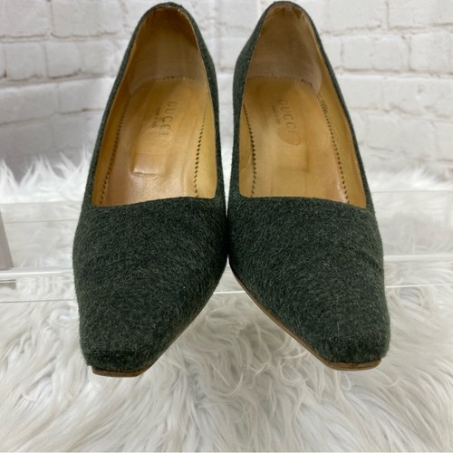 Gucci Women's Forest Green Quiet Luxury Wool Fabric Designer Pumps EU 37/US 7 - Picture 4 of 14