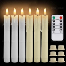 6Pcs Flickering Flameless LED Taper Candles Light + Holders Timer Remote Control