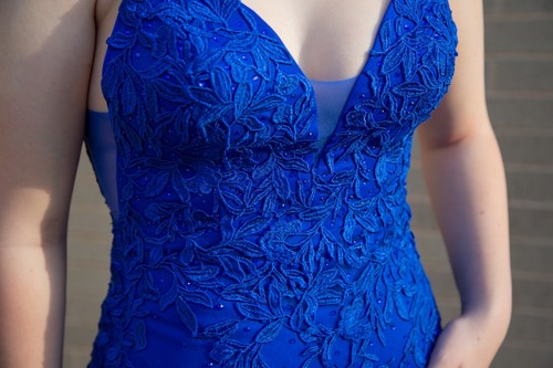 NIE GETRAGEN: Faviana S10509 royalblaues langes Ballkleid Spitze bestickt Gr. 6 - Bild 7 von 9