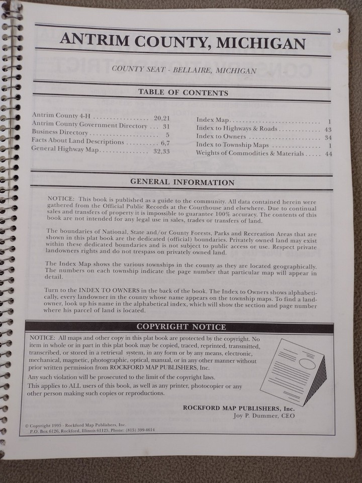 ANTRIM COUNTY MICHIGAN LAND ATLAS AND PLAT BOOK 1995 eBay