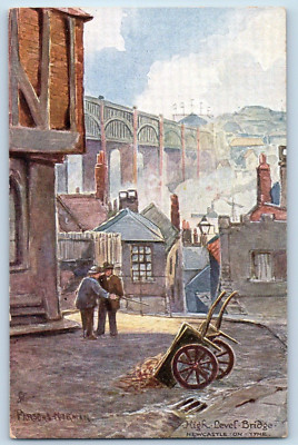 Newcastle upon Tyne England Postcard High Level Bridge c1910 Oilette Tuck Art