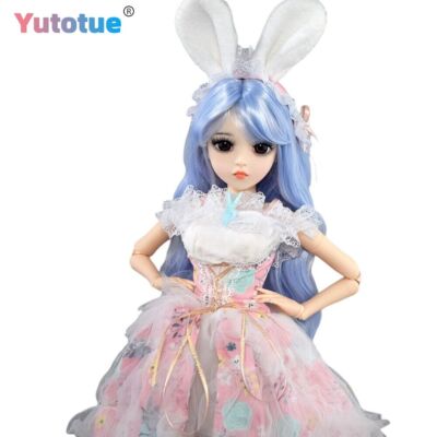 Yutotue 60cm Girl Doll Cute Toy 18 Joints Body with Dress Shoes Long Curly Wigs