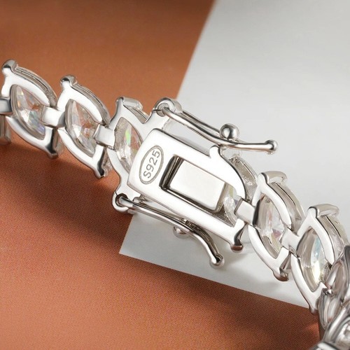 D VVS1 Marquise Cut Moissanite Tennis Chain Women's Bracelet 925 Sterling Silver - Picture 8 of 24